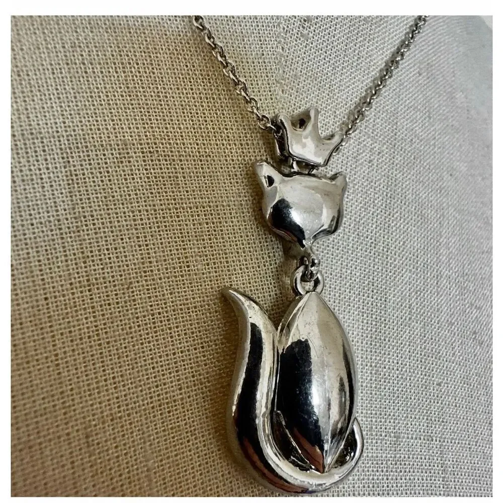 Betsey Johnson Crowned Cat Aurora Crystal Pendant Necklace